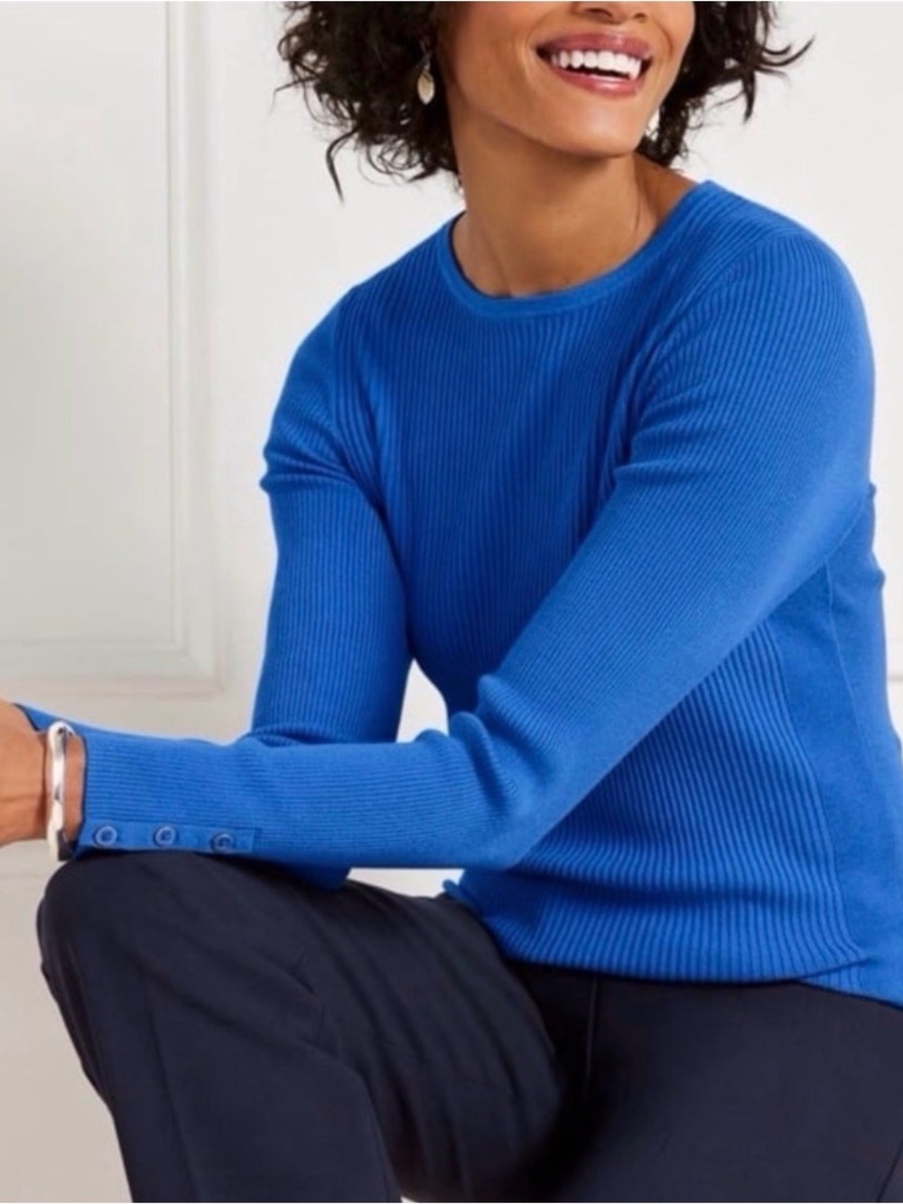 Talbots Plus Petite | Blue Ribbed Button-Accent Long-Sleeve Sweater Sz 3Xp